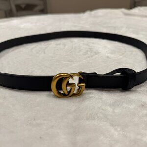 Gucci Black Leather Belt with Gold Double G Buckle